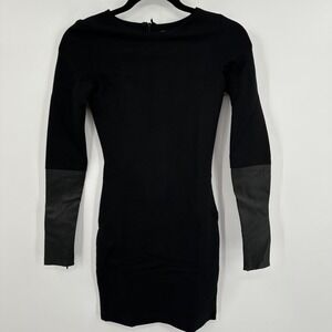AD Collection Dress Womens 0 Black‎ Long Sleeve Stretch Leather Cuff Bodycon USA